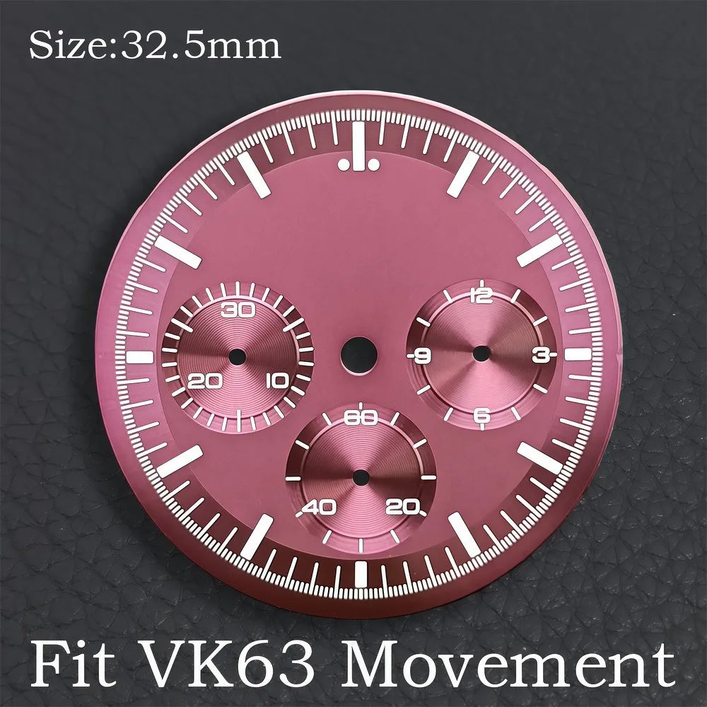 32.5MM Dial Fit VK63 Movement Green Luminous Dial Hands Men's Watches Part VK63 Watch Accessories Maintenance Tools