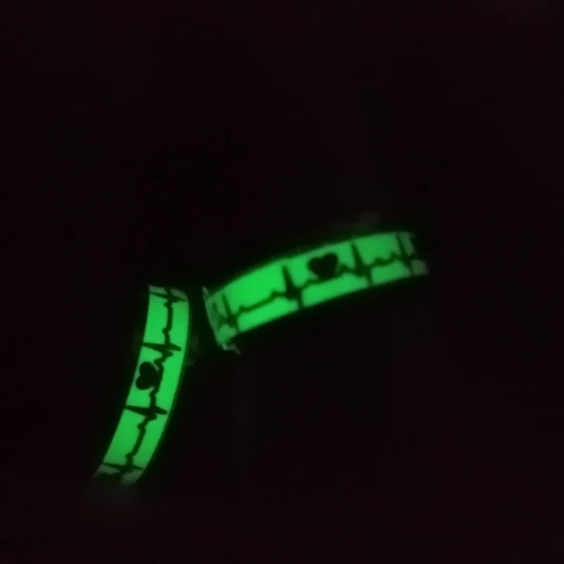 Fashion Love Heart Luminous Finger Ring ECG Stainless Steel Glowing In Dark Music Dragon Couple Rings for Boy Girls Wedding Gift