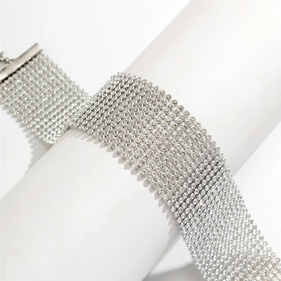 Ingemark Sparkling Silver Color Crystal Collar Choker Necklace for Women Bridal Goth Rhinestone Clavicle Chain Elegant Jewelry