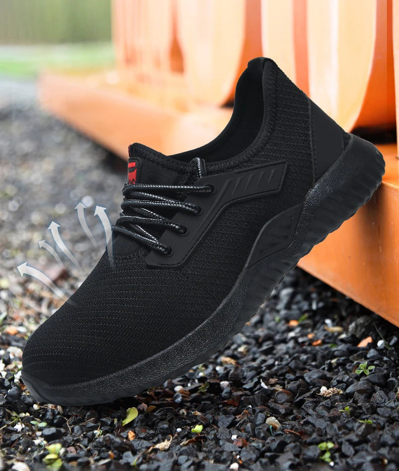 Oulylan Men Breathable Industrial Safety Shoes Wear Resistant Steel Toe Work Sneakers Lightweight Anti-smash Protection Footwear