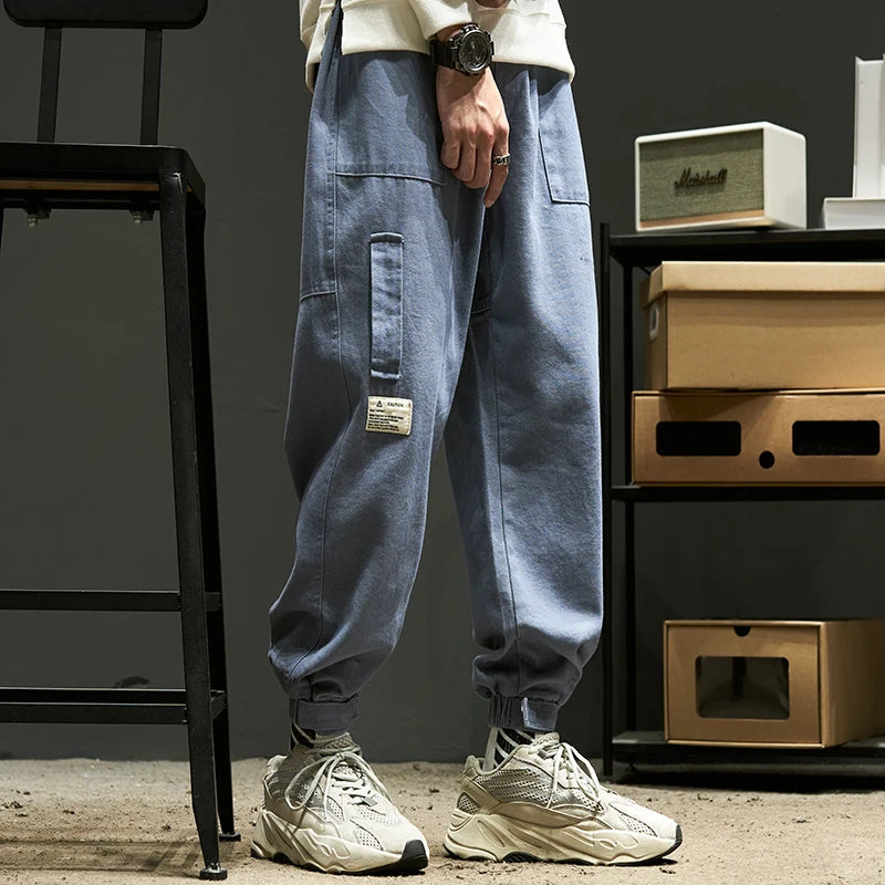 Men's Workwear Trousers Summer Sports Trendy Nine-Piece Cuffed Large Size Long Pants High Street Spring Autumn Casual Men's P...