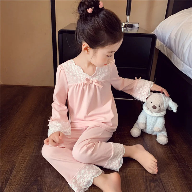 Baby Girls Sets 2025 Spring Autumn Kids Suit New Children Bow Sweatshirt +Sweatpants 2Pcs Outfits Girl Casual Clothing 2-8 Years