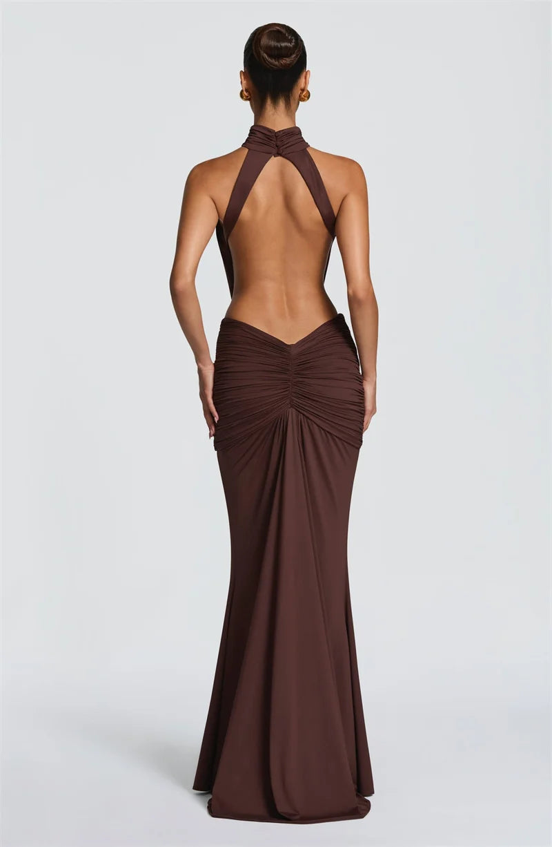 Mozision Backless Off Shoulder Maxi Dress Women Elegant Bodycon Party Ruched