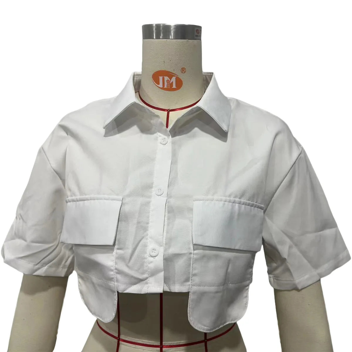 CM.YAYA Summer Street Women Shirts Fashion Single Breasted Pocket Front Irregular Short Sleeve Mini Blouse Holiday Shirt Tops