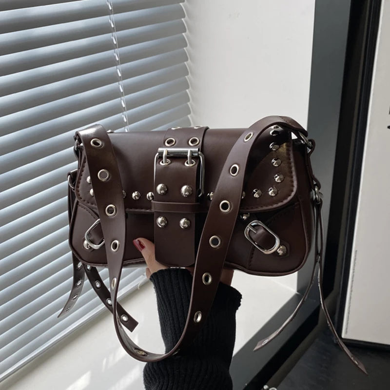 Shoulder Bag for Women Punk Style Purse PU Leather Rock Fashion Handbags with Rivet Small Trendy Armpit Purse