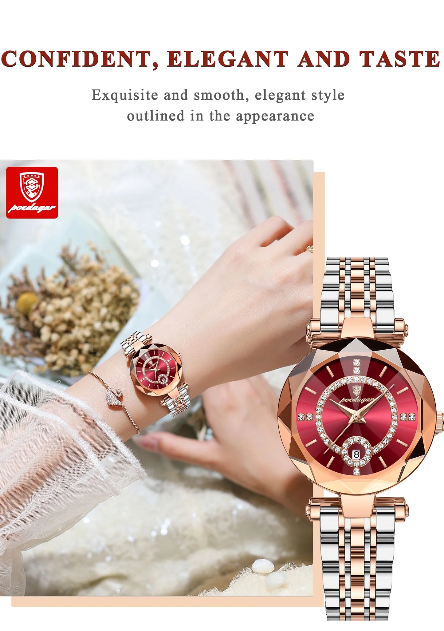 POEDAGAR Luxury Fashion Women Watches Waterproof Stainless Steel Date Diamond Ladies Watch High Quality Quartz Woman Wristwatch