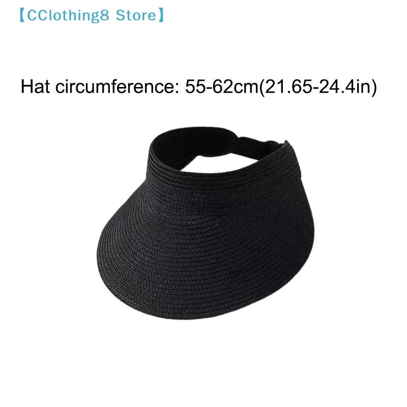 UPF50+ Wide Brim Visor Hat For Women Straw Beach Sun Visor Foldable Ponytail With UV Protection Straw Hat Beach Hats【AliS8】 BAZAARHUBO