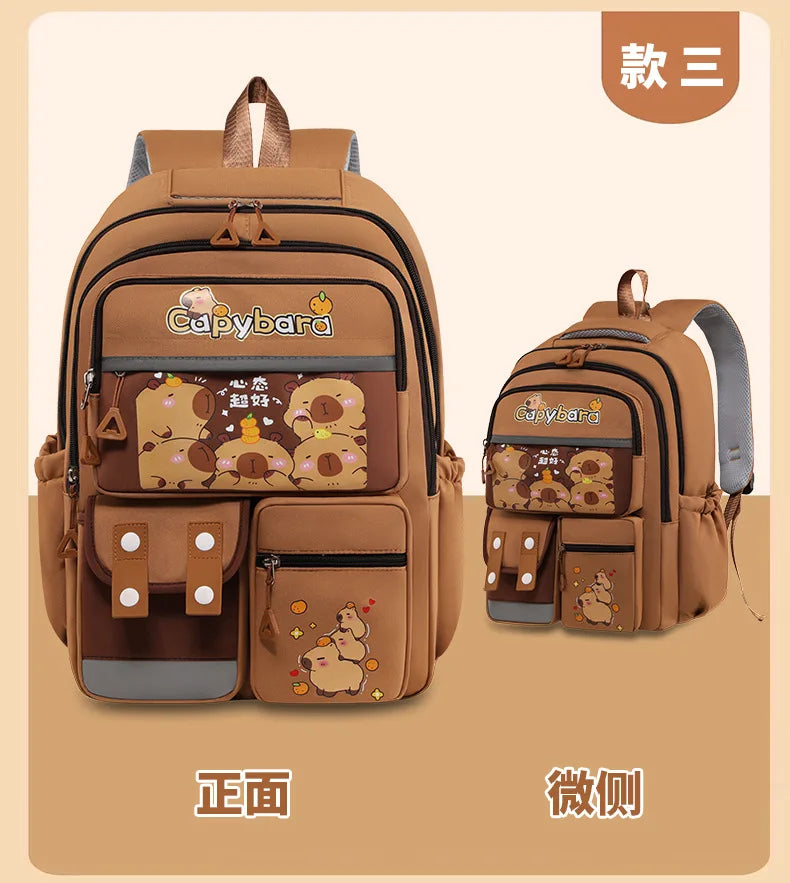 Kawaii Capybara School Backpack for Girls School Bags Set Casual Daypack Teens Girls Book Bag Children Schoolbag Travel Backpack