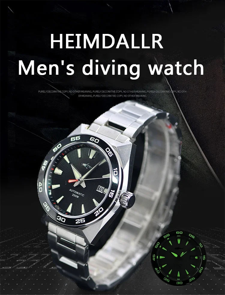 Heimdallr Monster Diver Watches NH35 Automatic Mechanical Frost Blue Dial Sapphire Crystal 200m Waterproof Luminous Men Watches