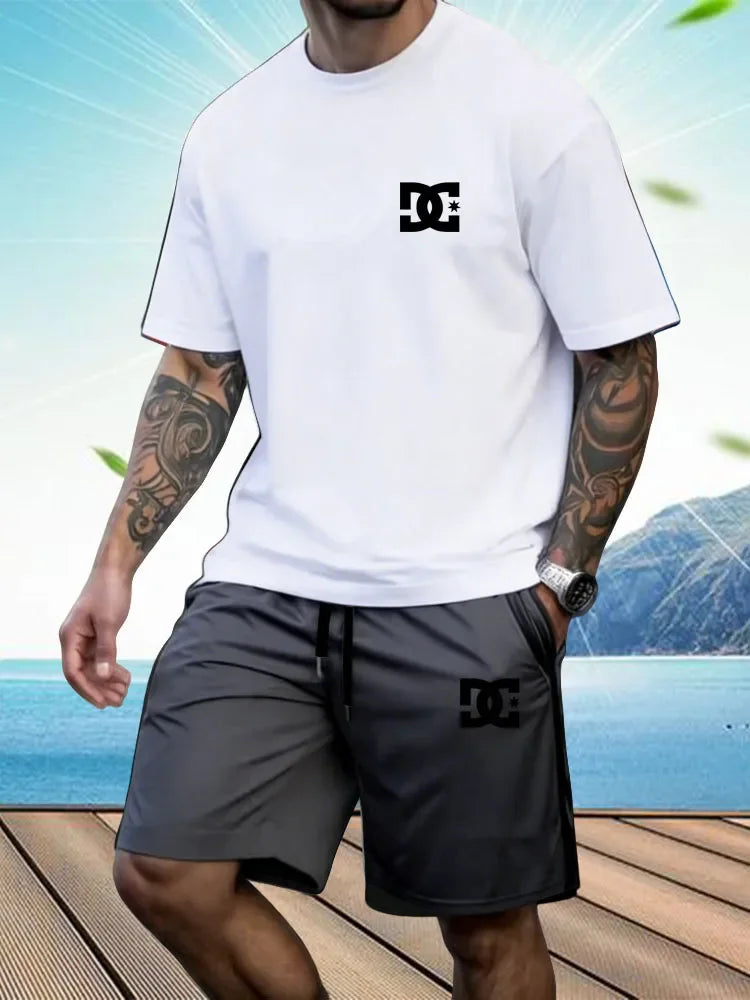 New Men's Sportswear Short Sleeved T-shirt and Sports Shorts Summer Casual Jogging Pants Set Men's Two-piece Set