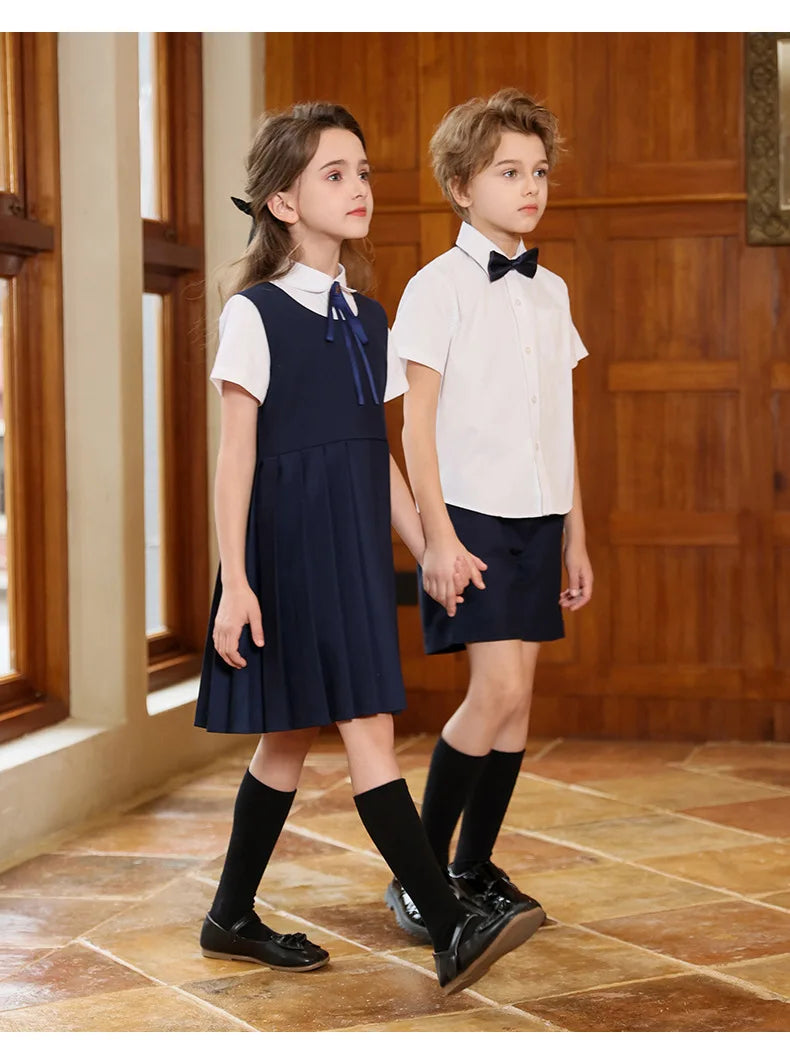 Boys Shirt Shorts Girls Pleated Preppy Dress Outfits Kids Japan Korean Clothes Set Child Students Summer British School Uniforms