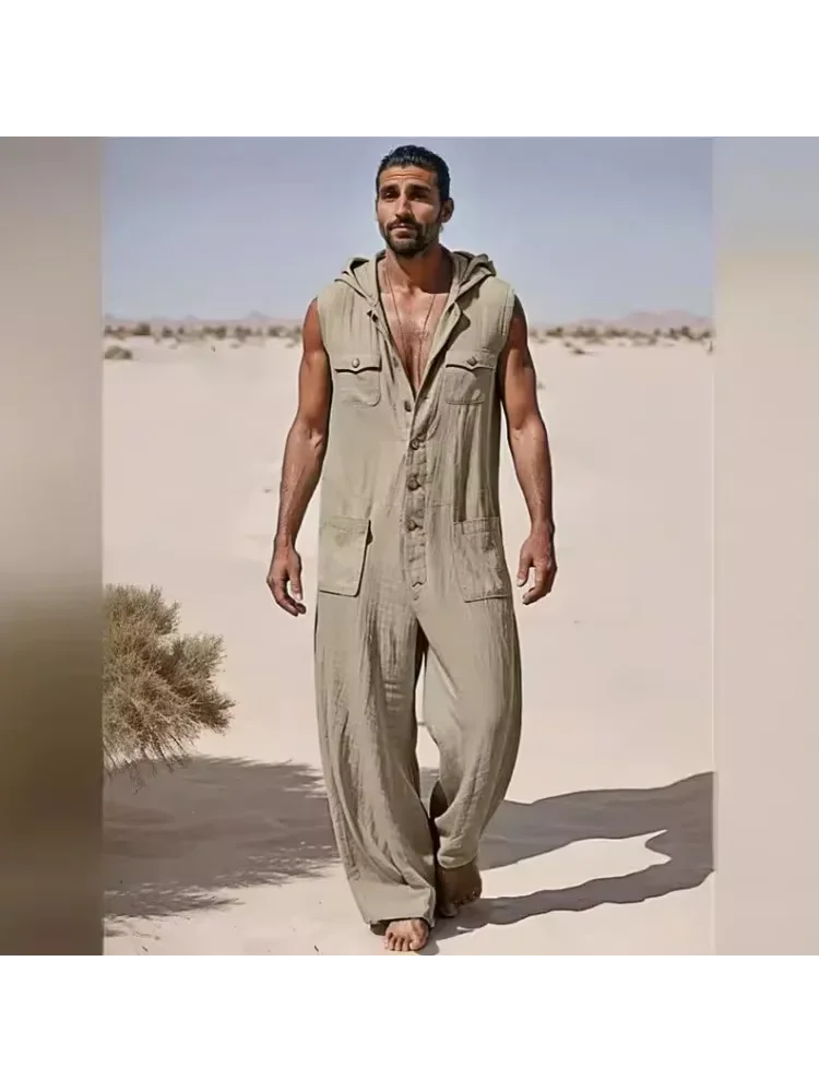 European  American Men's Street Fashion Workwear Jumpsuit Summer Thin Breathable Casual Sportswear 2025 New Style