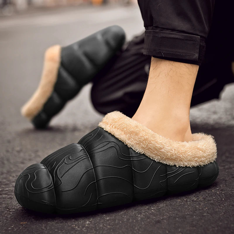 STRONGSHEN Men Women Warm Slippers EVA Slip on Shoes Walking Shoes Winter Fur Half Slipper Soft Household Sandals Zapatos Hombre