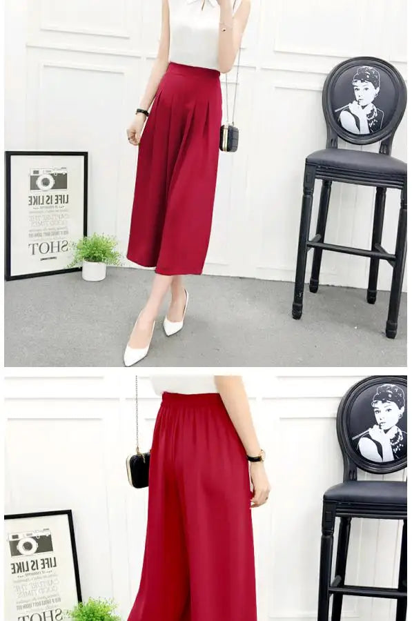 High Waist Wide Leg Pants Skirt Pants Chiffon Cotton Linen Seven Eighteen Length Trendy Women's Casual Trousers Commute Style