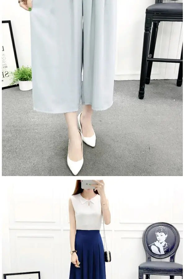 High Waist Wide Leg Pants Skirt Pants Chiffon Cotton Linen Seven Eighteen Length Trendy Women's Casual Trousers Commute Style