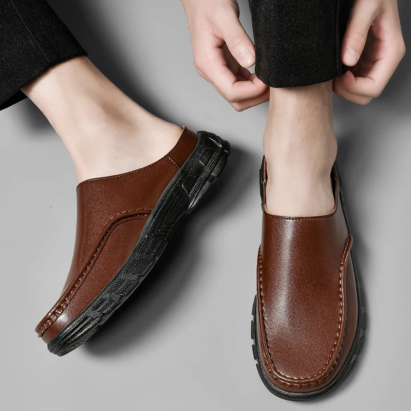 Half Shoes For Men Leather Latest Design 2025 Luxury Designer Italian Summer Casual Shoes Slip-ons