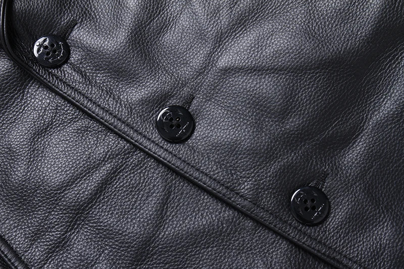 Long Jacket Men Genuine Leather Wind Coat Classic Black Plus Size Cowhide Jacket Casual Leather Cloth кожаная куртка мужская