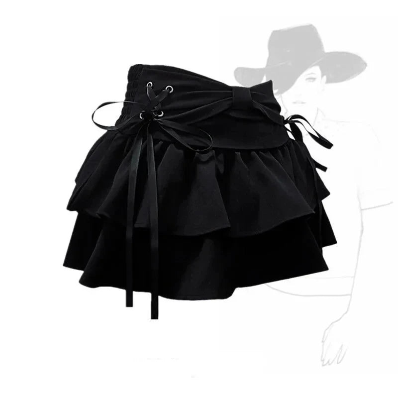 Mini Skirts for Women Sweet Cute Jupe Fashion Summer Japanese 2025 Faldas Mujer De Moda Bow Polka Dot Ruffles Y2k Skirt