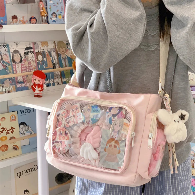 Trendy Transparent Simple Crossbody Bag for Girls Large Capacity School Shoulder Bag Comfortable and Versatile Texture Ita Bag