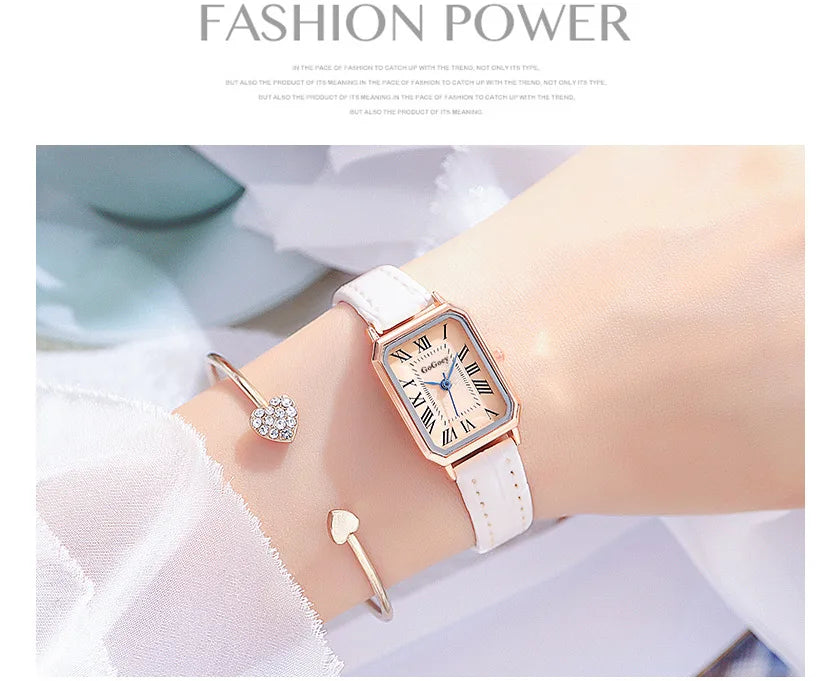Fashion Retro Digital Dial Casual Watches Square Leather Strap Fashionable Clock Quartz Wristwatch for Women Gift