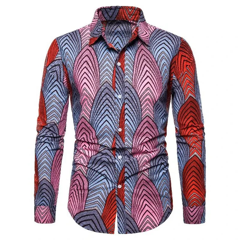 African Traditional Print Men's Shirts Casual Single-Breasted Blouses Long Sleeve Shirt Streetwear Trend Lapel Tops Men Clothing