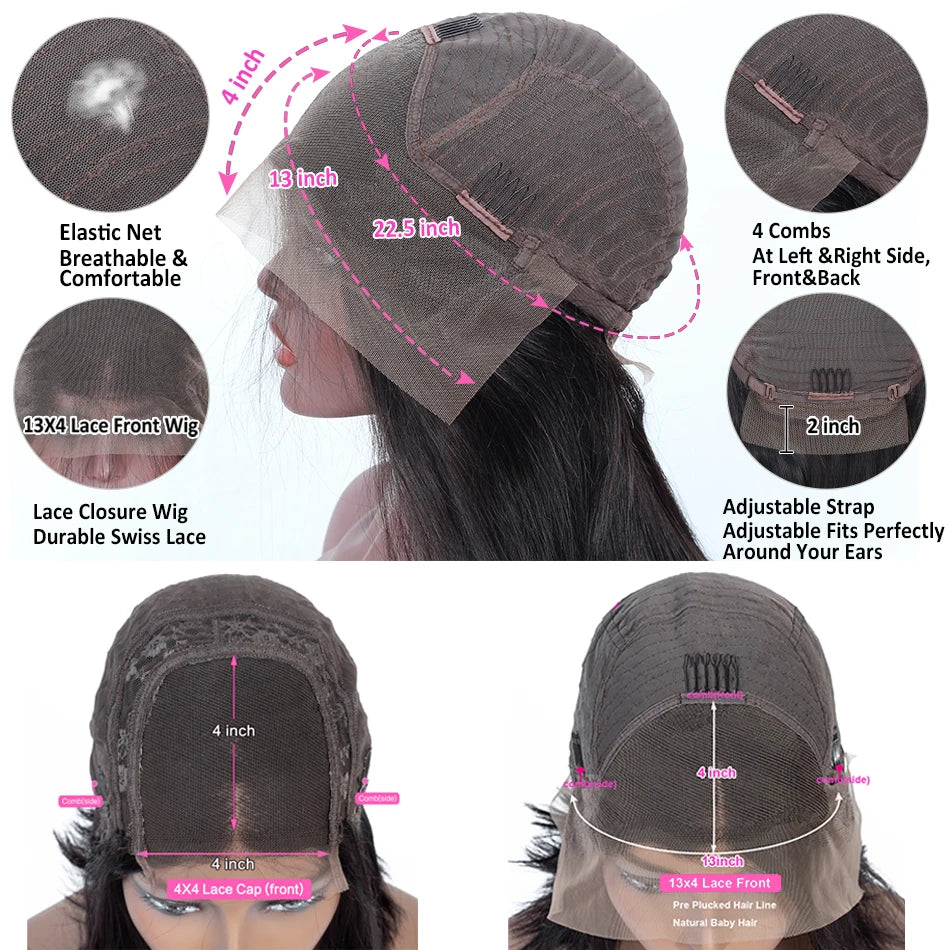 Peruvian Bone Straight Human Hair Wigs 13x4 Full Transparent Lace Frontal Wigs for Women Lace Front Human Hair Wigs Pre Plucked