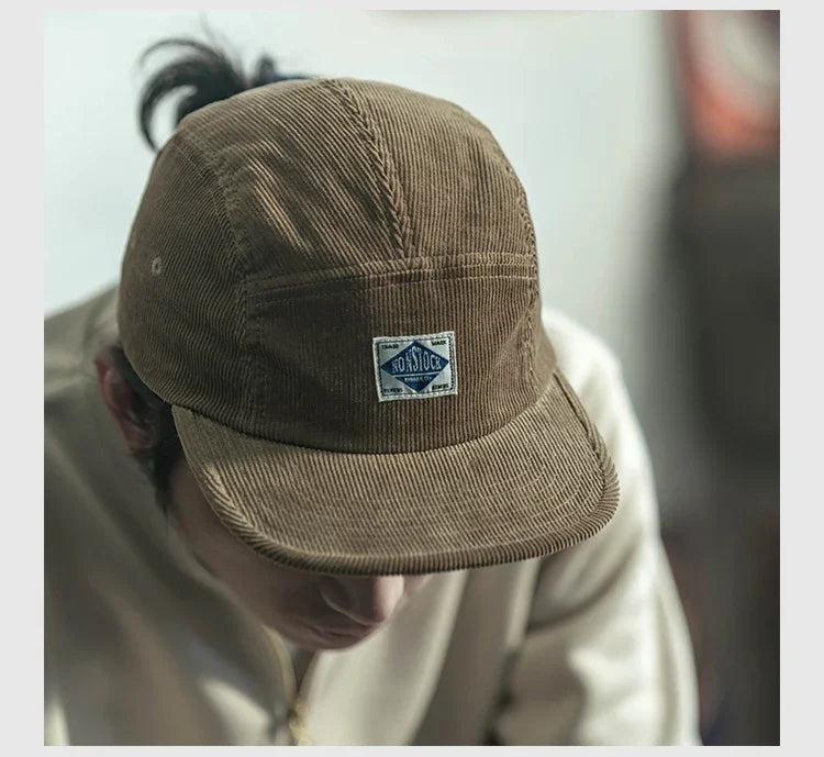 Non Stock 5 Panel Corduroy Hat with Snap Closure Baseball Cap Hip Hop Biker Board Cap BAZAARHUBO