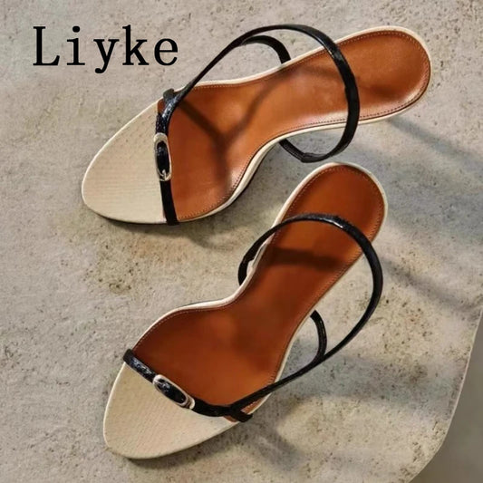 Liyke Sexy Slingback Sandals Women 2026 Summer Fashion Buckle Strap Open Toe Gladiator High Heels Party Dress Shoes Size 34-40