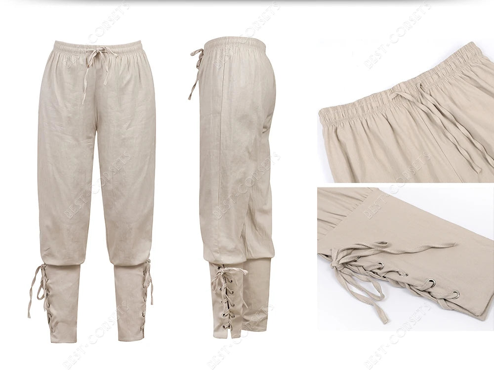 Medieval Pants for Men Costume Cosplay Renaissance Bandage Pants Gothic Trousers Plus Size Pirate Pants Brown Black