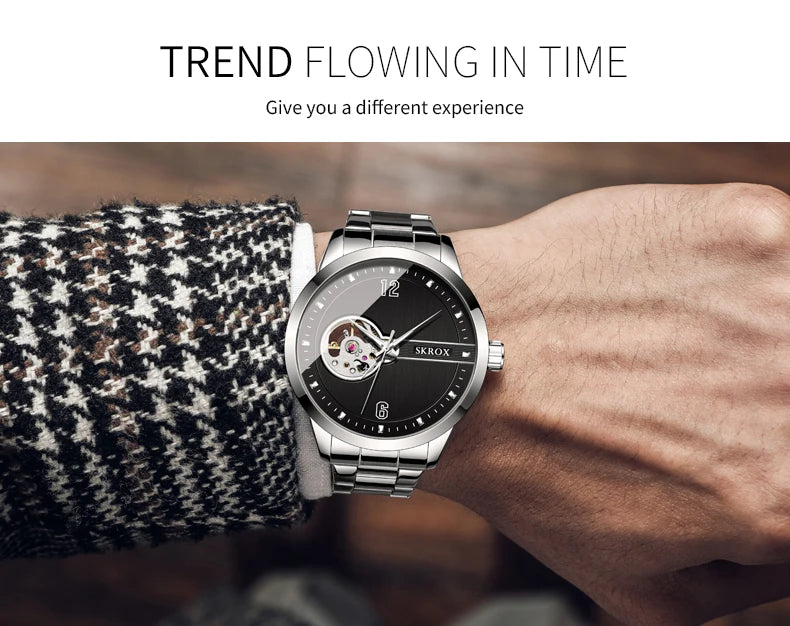 Original Genuine SKROX High-end Luxury Stainless Steel Skeleton Automatic Mens Watch Mechanical Waterproof Elegant Wrist Watches