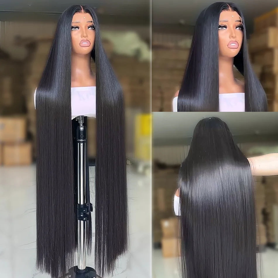 200% Bone Straight 13x6 HD Transparent Lace Frontal Human Hair Wigs Brazilian 30 40 Inch 13x4 Front Wig For Women Pre Plucked