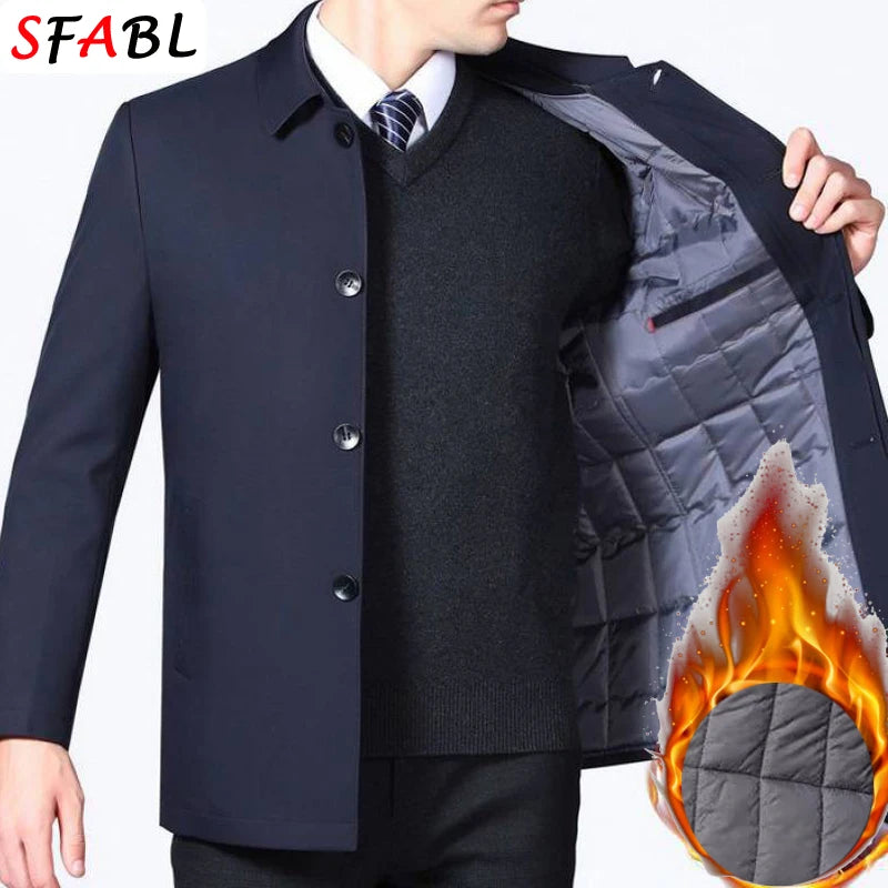 Luxury Thicken Padded Blazers for Men Social Jackets Men's Winter Jacket Windbreak Fleece Lining Business Office Dress Coat XXXL