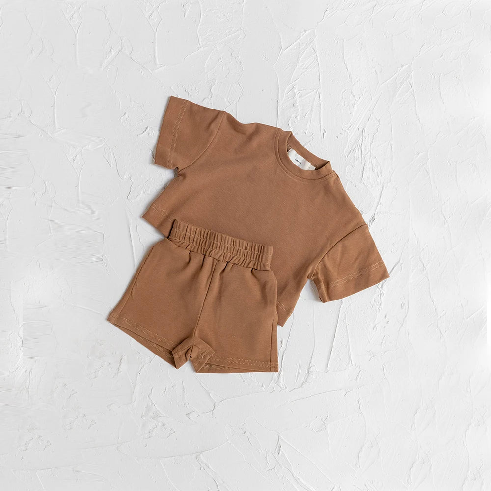 Summer Baby Casual Clothes Set Kids Soft Solid Color Casual Short Sleeve T Shirt + Shorts Kids Girls Boys Outfits Girl Clothes
