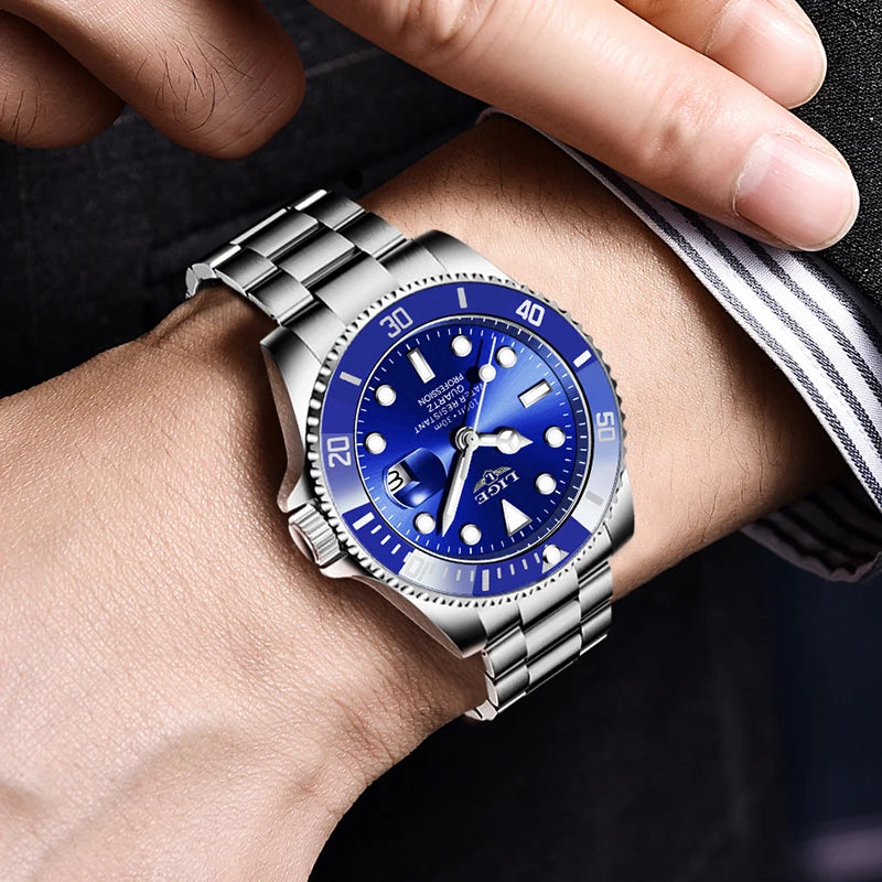 LIGE Top Original Men Quartz Watches Blue Waterproof Watch for Men Stainless Steel Quartz Men Luxury Watch Luminous Wristwatch