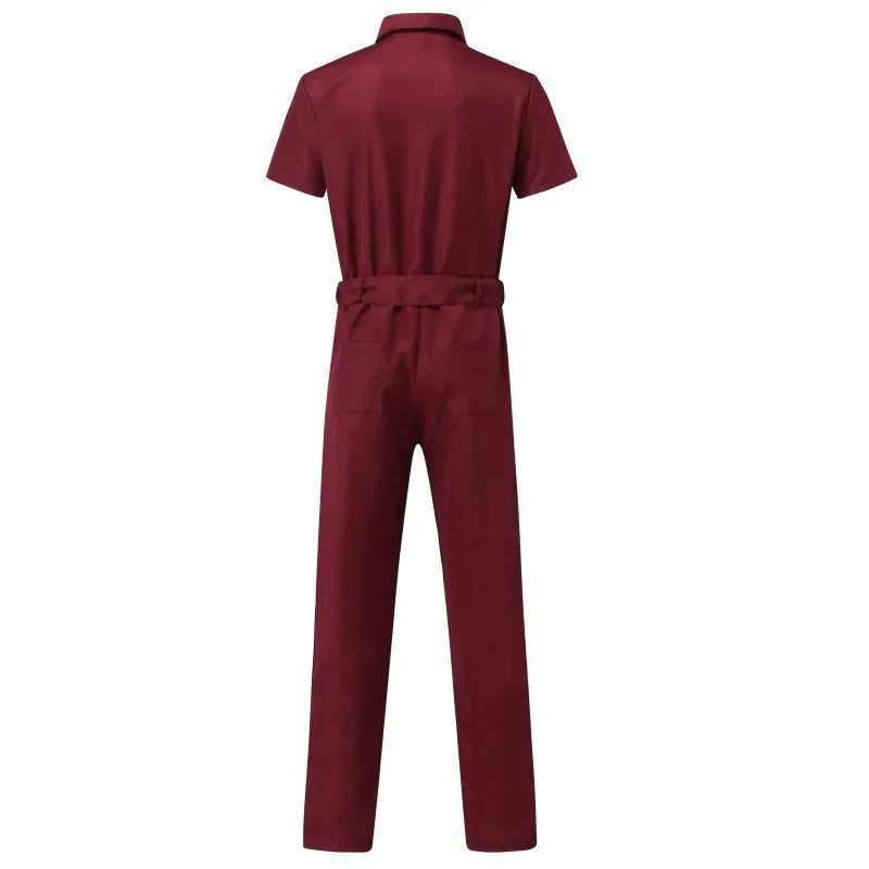 Multi-pocket Overalls Men's Jumpsuits Short Sleeves Trousers Suits Zippered Jumpsuits Men's Overalls Belted Jumpsuits