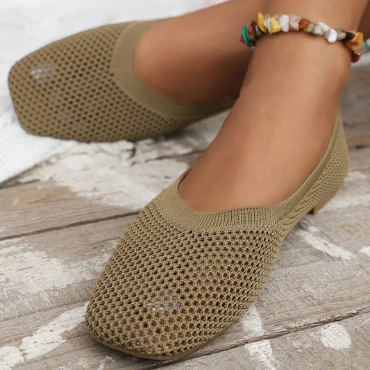 Size 42 Striped Flats Women Loafers Spring Summer Casual Shoes Flat Heel Non-slip Sole Barefoot Shoes TPR Sneakers Square Toe