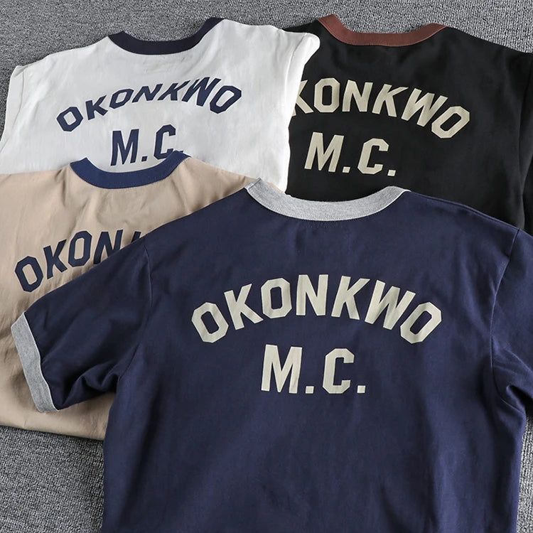 200gsm 100% Cotton Motorcycle Letter Printed t shirts for men Summer Loose Tees Tops 24SS Y2k Youth Male Vintage High Quality