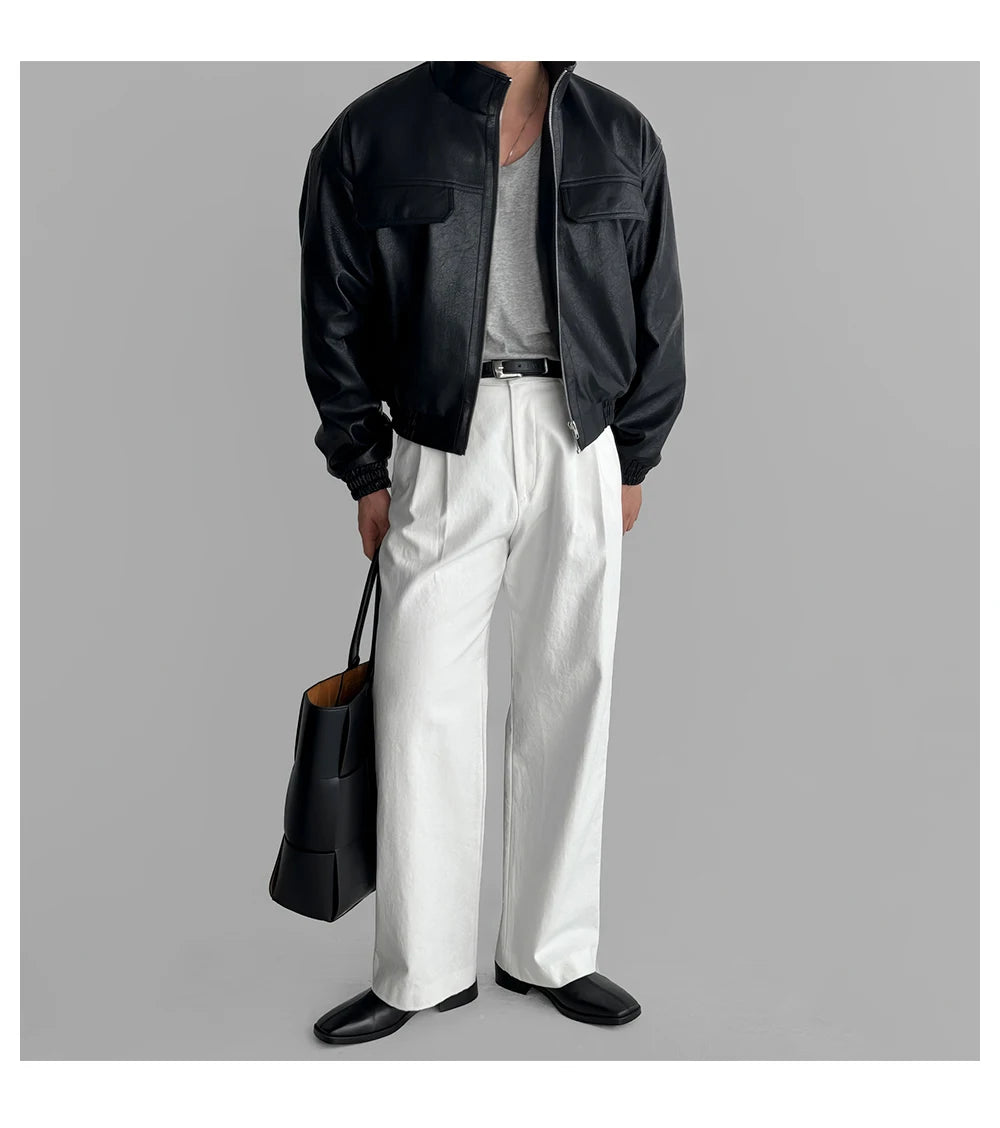 Mauroicardi Spring Autumn Cool Short Waterproof Thickened Warm Black Pu Leather Bomber Jacket Men Zip Up Luxury Designer Clothes