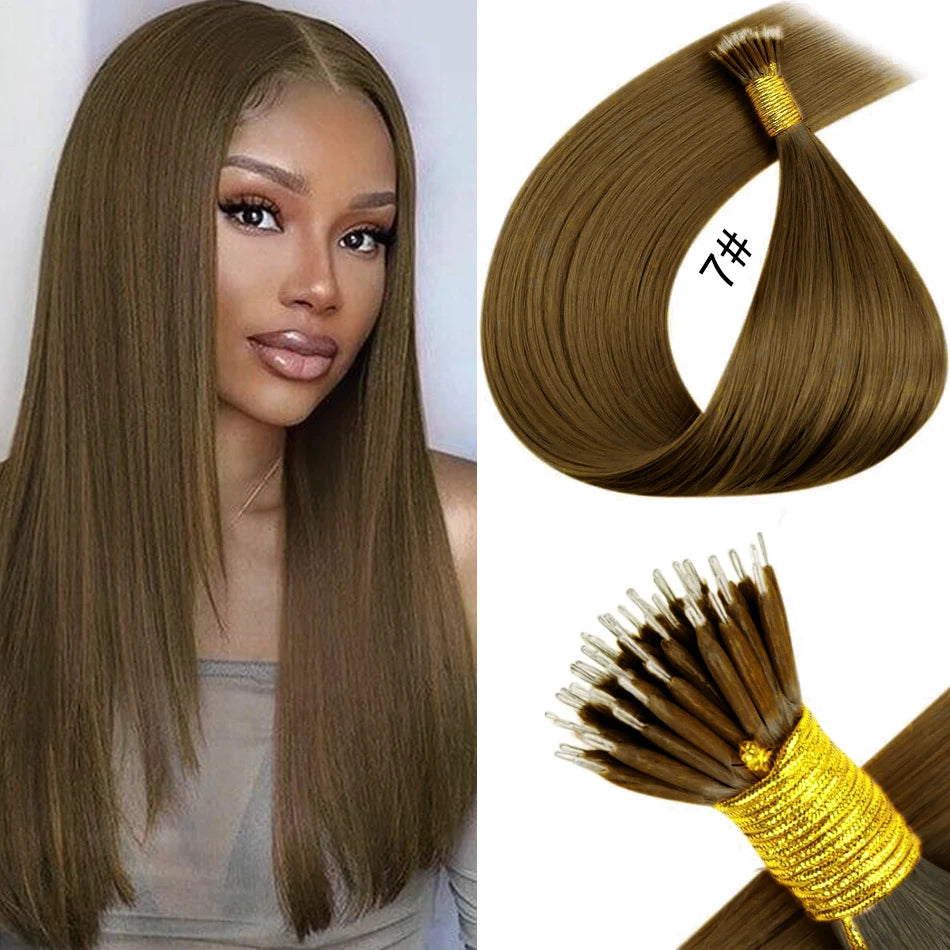 nano rings hair extension real human hair Invisible Mini Silicone Beads Black Brown Blonde Microlink 100% human Hair Extensions