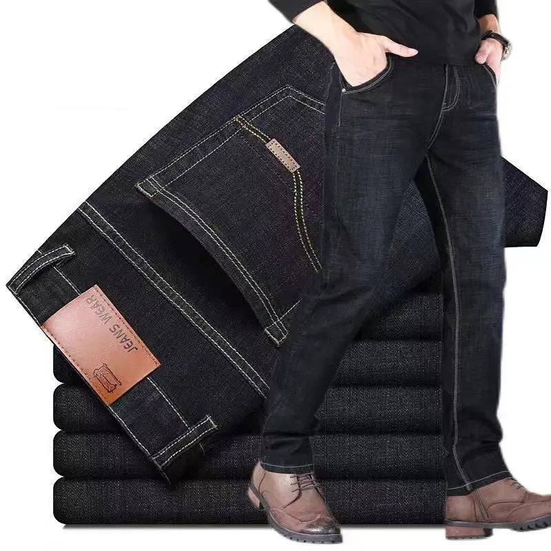 2025 JEAN New Business Men's Jeans Casual Straight Stretch Fashion Classic Blue Black Work Denim Trousers Male Brand Clothing ﻿