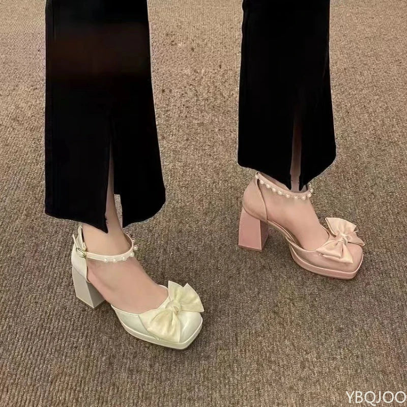 Ladies hollowed out high heels New Butterfly Knot Versatile Shoes Mary Jane anti slip shoes Fashion women's pumps Zapatos Mujer