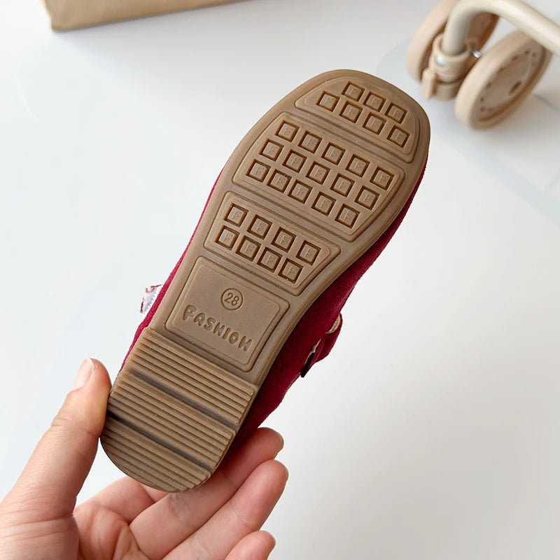 Spring Girl's Casual Shoes Round Toe Hook-loop Shallow Chic Kid's Flat Shoe Solid Colors Anti-slip Daily All-match Children Shoe