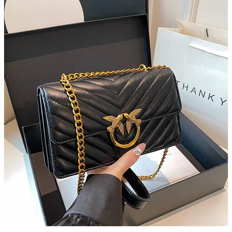 Women Embroidered Small Square Bag Chain Swallow Bag High End Versatile Shoulder Crossbody Bag Fashion Daily Ladies Handbag