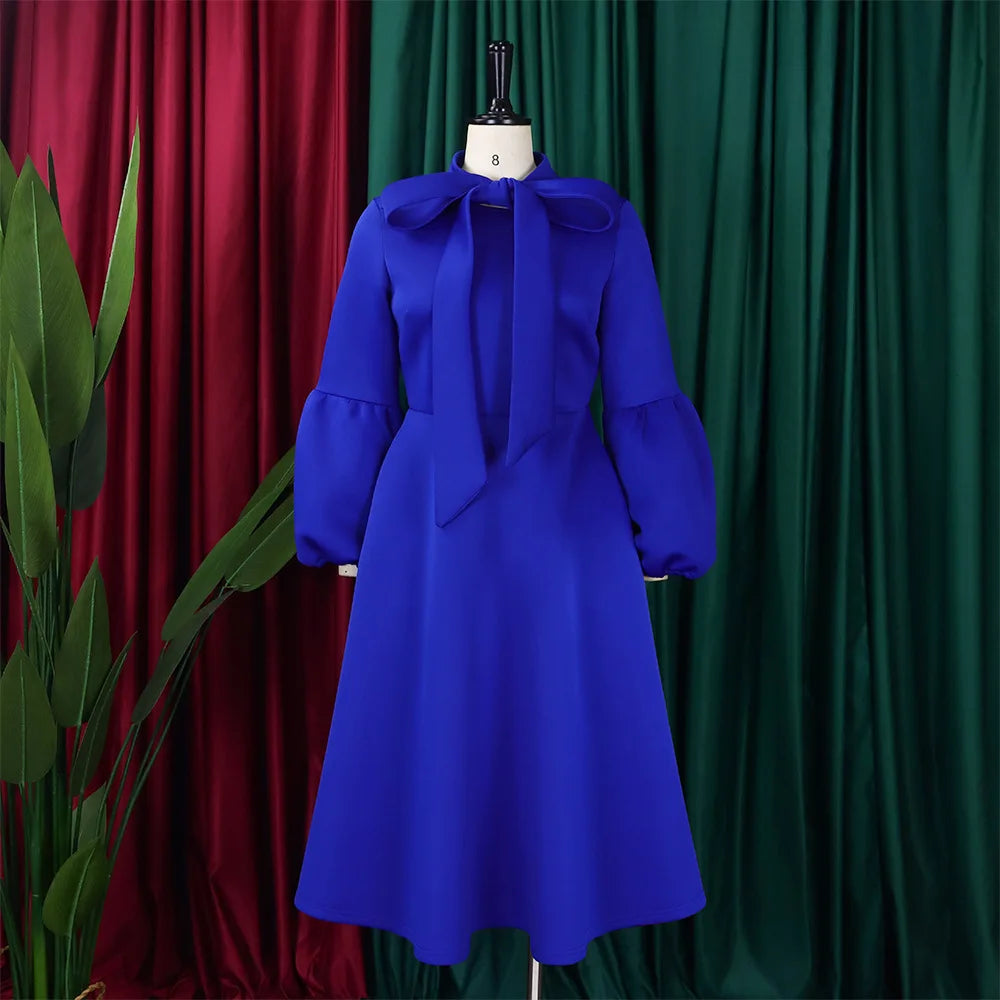 Church Dresses for Black Women African Vintage Fashion Bow Neck Formal Party Dress Ladies Elegant Swing Evening Dress Nice