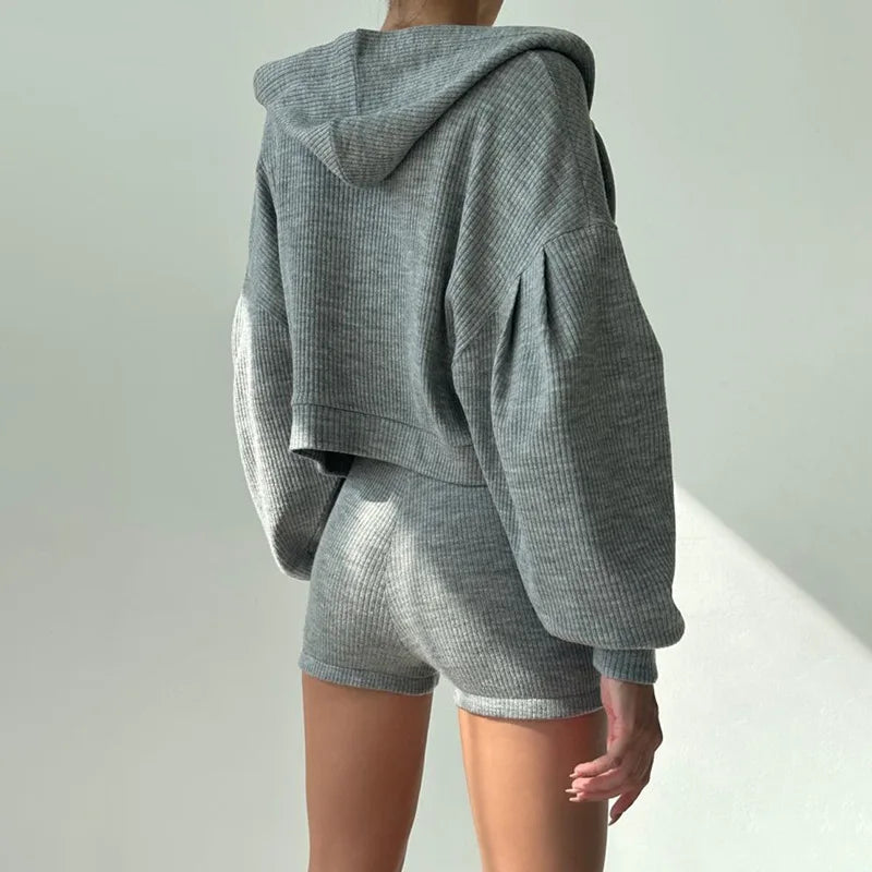 Three Pieces Clothing Sets Ladies Sport Casual Zipper Hooded Jackets+Tank Tops+Elastic Waist Shorts Women Tracksuits
