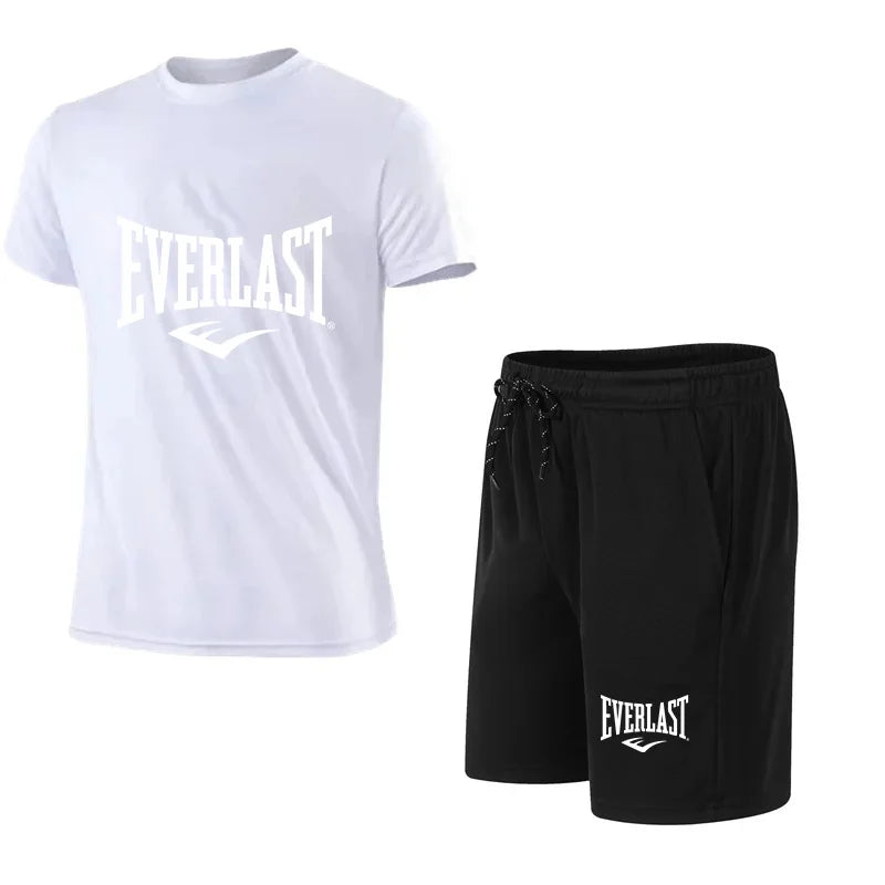 EVERLAST men's t-shirt and shorts 2 pcs. Short Sleeve Breath Rest Set Sport Jogging Gym Set Brand Clothing With Print