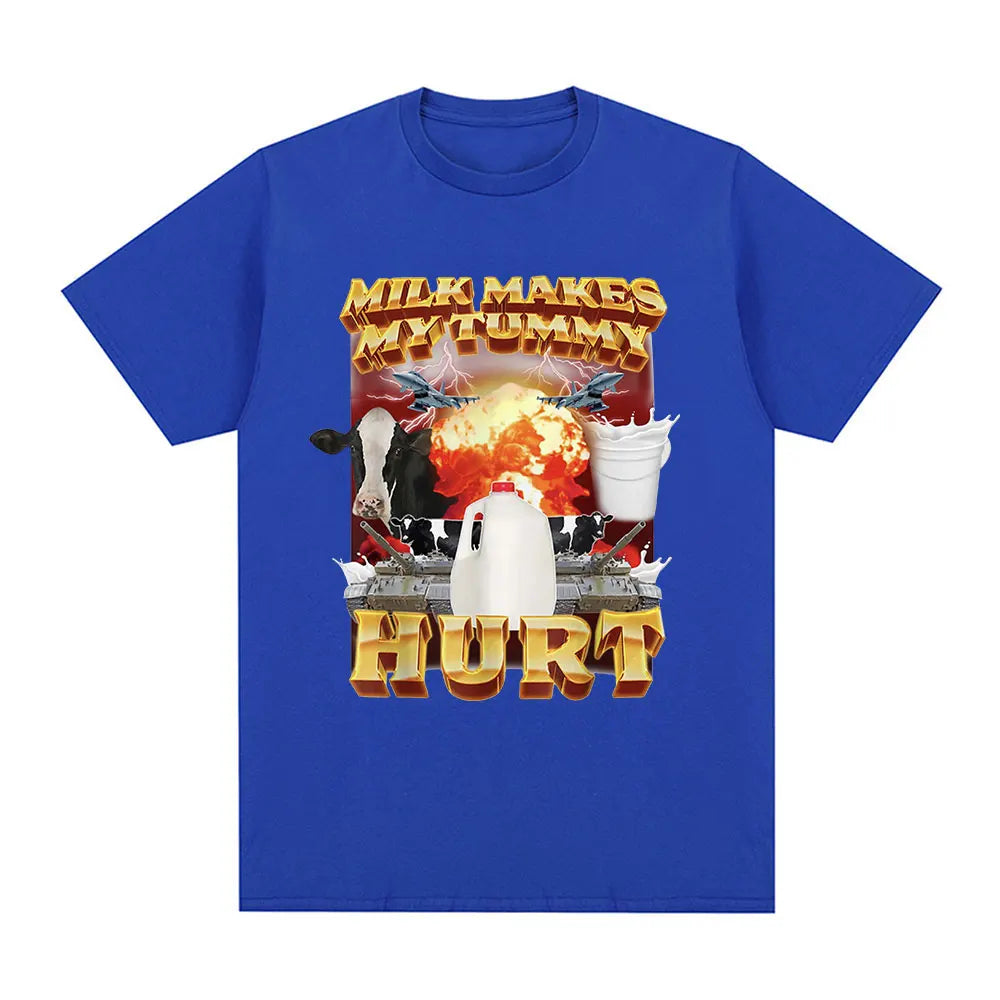 Milk Makes My Tummy Hurt T-shirt Lactose Tolerant Funny Meme Graphic T Shirt Men Fashion Vintage Hip Hop Short Sleeve T-shirts
