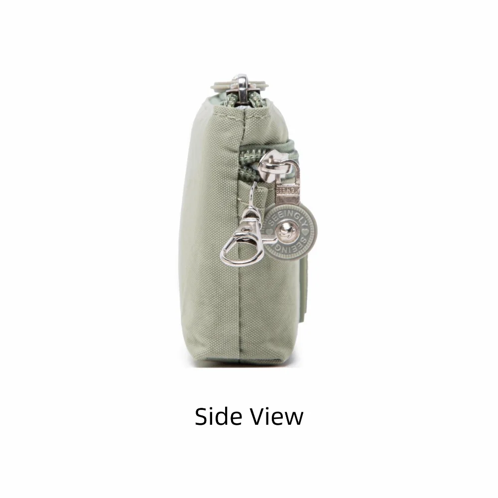 New Solid Color Women Wallet Nylon with Keychain Coin Purse Waterproof Zipper Clutch Ladies