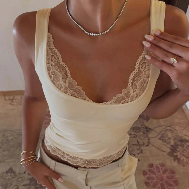 Sexy Lace Versatile Vest Solid Color Spicy Girl Style Short Vest Top Women's Fashion Sexy Y2k Top Party Vacation Summer Outfit