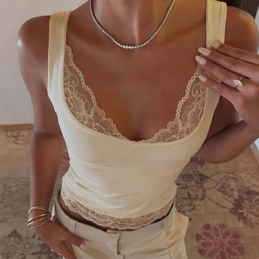 Sexy Lace Versatile Vest Solid Color Spicy Girl Style Short Vest Top Women's Fashion Sexy Y2k Top Party Vacation Summer Outfit